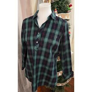 TALBOTS Button Up Womens 8P Blouse Top Plaid Long Sleeve